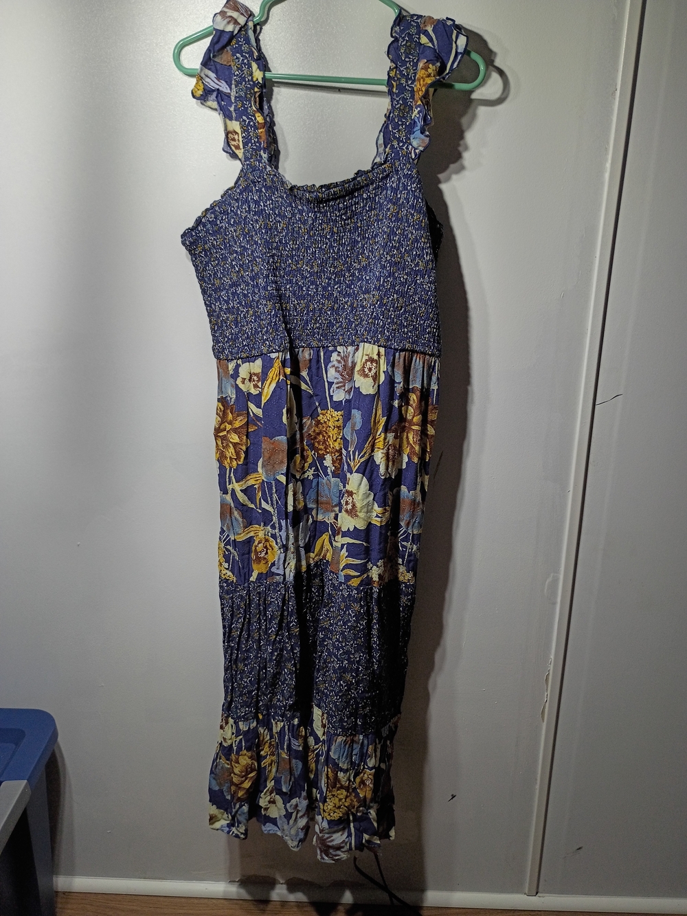 Maurices Navy Floral Smocked Maxi Dress